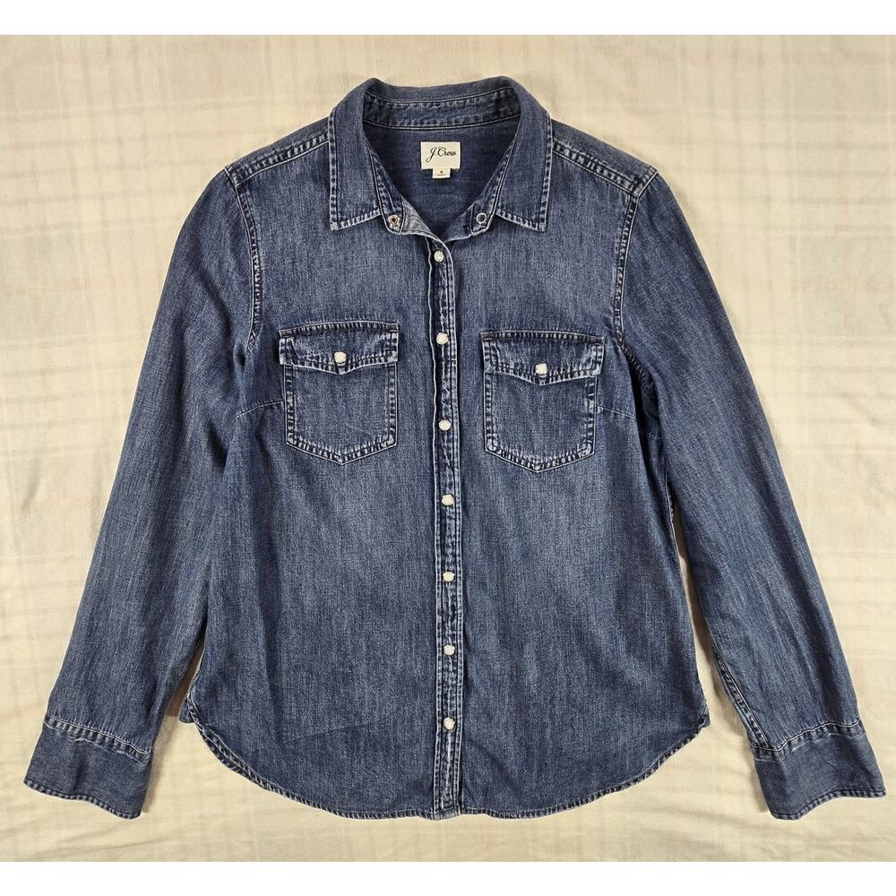 J. CREW Women's Western Chambray Shirt in Vintage Indigo Pearl Snaps 8